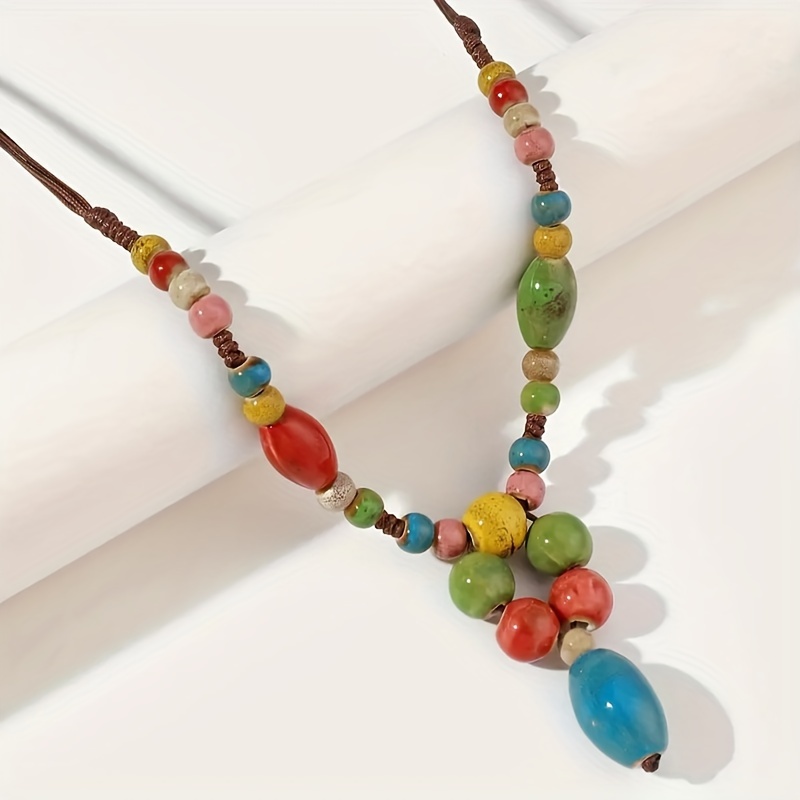 Bohemian Ceramic Beaded Y Necklace and Bracelet Set